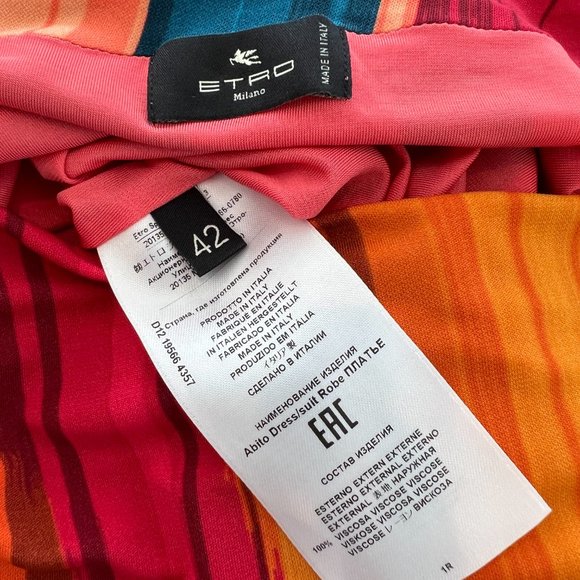 ETRO RED MULTI VISCOSE SHORT SLEEVE DRESS SIZE IT 42 / US 6 - Picture 17 of 17